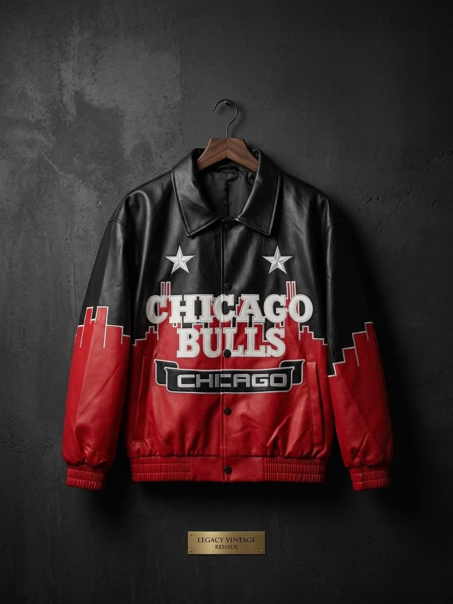 Unisex Chicago graphic streetwear jacket with bold typography, star details and urban skyline-inspired design
