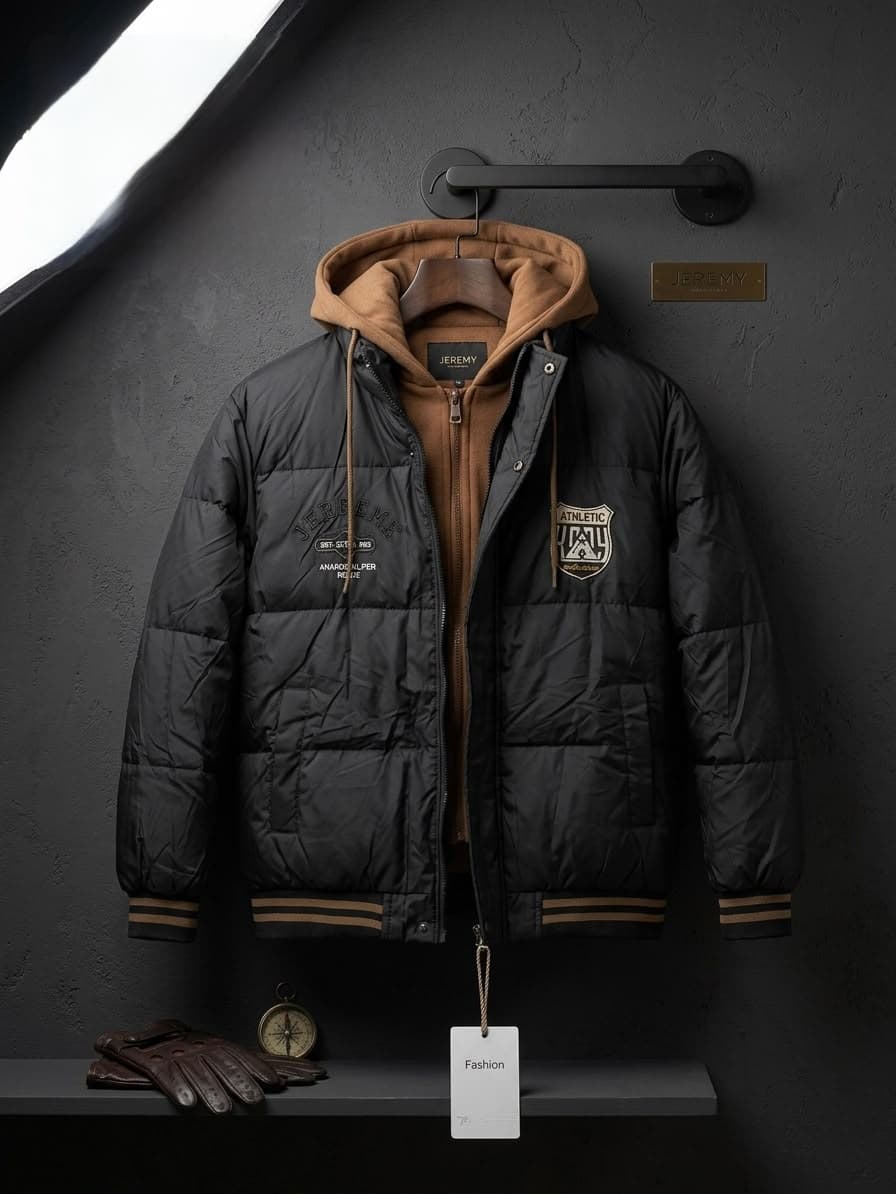 Unisex hooded quilted puffer jacket with padded construction, long sleeves and ribbed trims