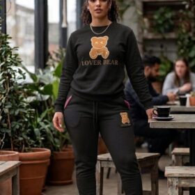 Unisex Lover Bear sweatshirt and jogger set featuring a graphic crew neck sweatshirt, matching jogger pants, and relaxed fit for everyday casual wear.