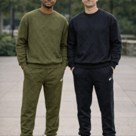 Unisex quilted tracksuit with matching sweatshirt and tapered trousers